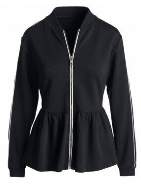 Boston Proper Boston Proper Medium Black Peplum Zip Jacket Contrast Piping
